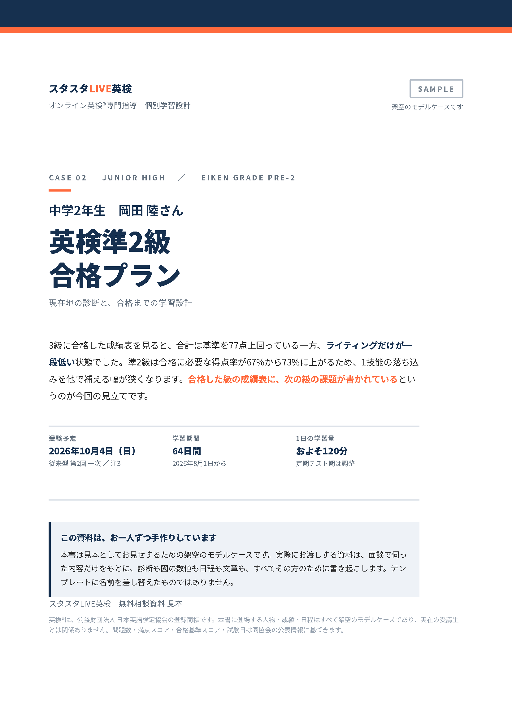 中学生・英検準2級 合格プラン見本